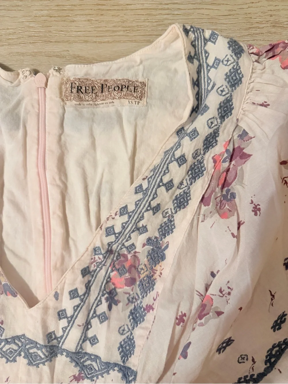 Vintage Free People Floral Boho Mini Dress XS – Rare Unique Puff Sleeve